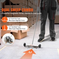 Magneettiharava 15-tuumainen pyörillä säädettävällä varrella teleskooppisella magneettipoimintatyökalulla 3,6 kg vetovoimalla