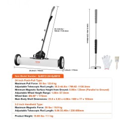 Magneettiharava 24 tuuman pyörillä 22,6 kilogramman vetovoima säädettävällä varrella teleskooppinen poimintatyökalu