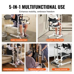 Sähköinen siirto- ja nostotuoli teräsrunko säädettävällä korkeudella valjaallinen 180 asteen jaettava istuin