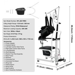 Sähköinen siirto- ja nostotuoli teräsrunko säädettävällä korkeudella valjaallinen 180 asteen jaettava istuin