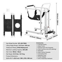 Sähkökäyttöinen potilasnostotuoli teräsrunko säädettävä 330 mm korkeus lukittavat pyörät kaksi istuintyynyä