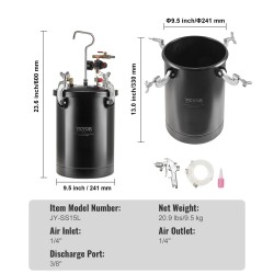 Painevärisäiliö 15L teräs säädettävä paine 60 psi ruisku kotikäyttö teollisuuskäyttö