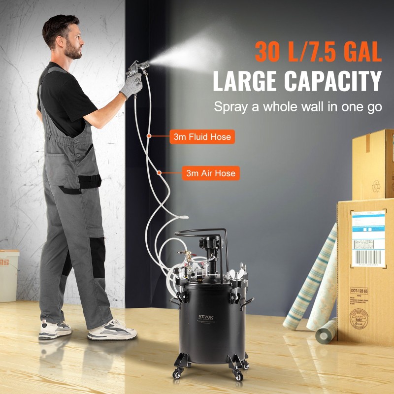 Maalin paineastia 30 l terässäiliö automaattisekoitus säädettävä 70 psi ruisku ja letkut
