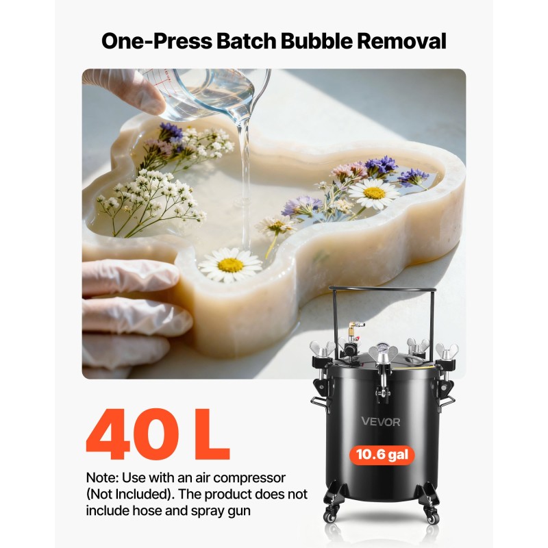 Teräs paineastia 40 L maalin syöttöön pyörillä kolme pikaliitintä