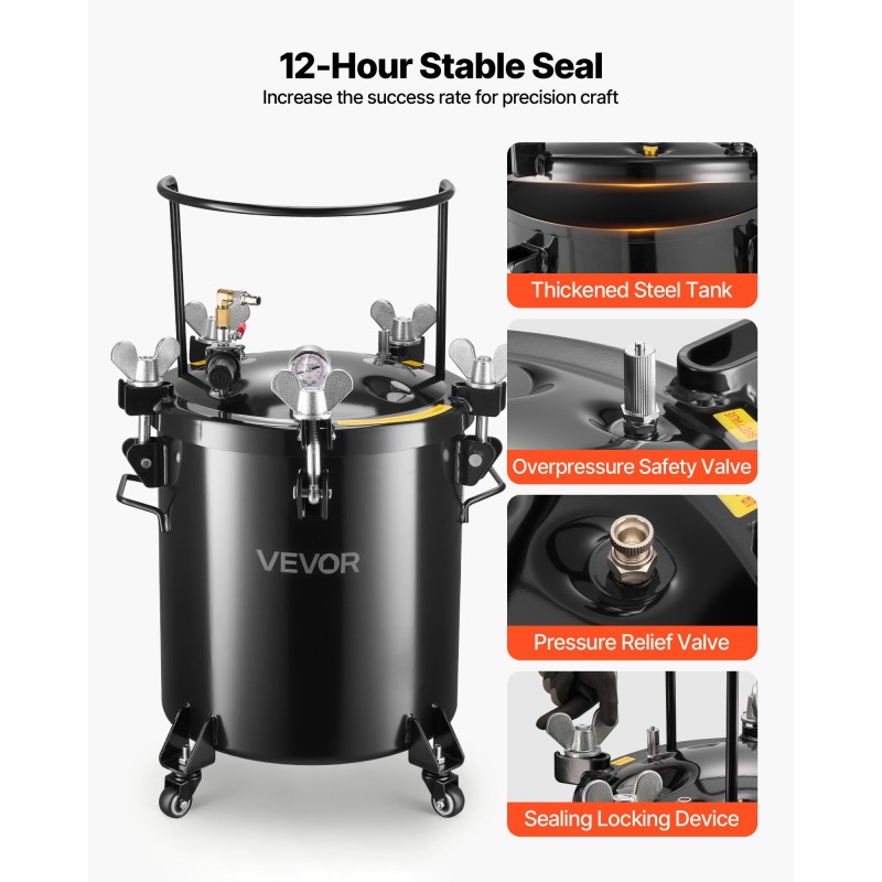 Teräs paineastia 40 L maalin syöttöön pyörillä kolme pikaliitintä