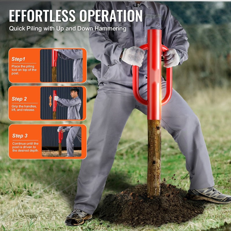 Aitatolpan maahanlyöntilaite käsikäyttöinen teräs 101,6 mm sisähalkaisija kahvoilla