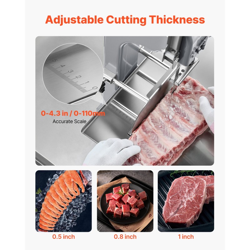 Sähköinen lihasaha 650W ruostumaton työtaso 315x460 mm 110 mm leikkuupaksuus ammattikäyttöön