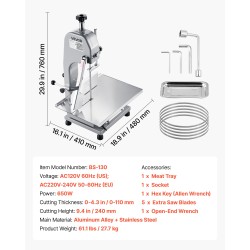 Sähköinen lihasaha 650W ruostumaton työtaso 315x460 mm 110 mm leikkuupaksuus ammattikäyttöön