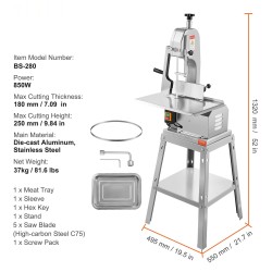 Sähkökäyttöinen luu ja lihasaha 850W ruostumaton työtaso 5 terää