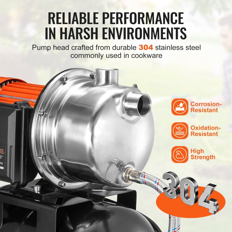 Pintakaivopumppu 1,6 hv 5600 l/h 19 l paineastiolla ruostumattomalla pumppupäällä