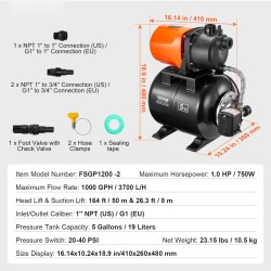 Matalakaivopumppu 745 W termoplastinen pumppupää 63 l/min 50 m 19 l paineastiolla
