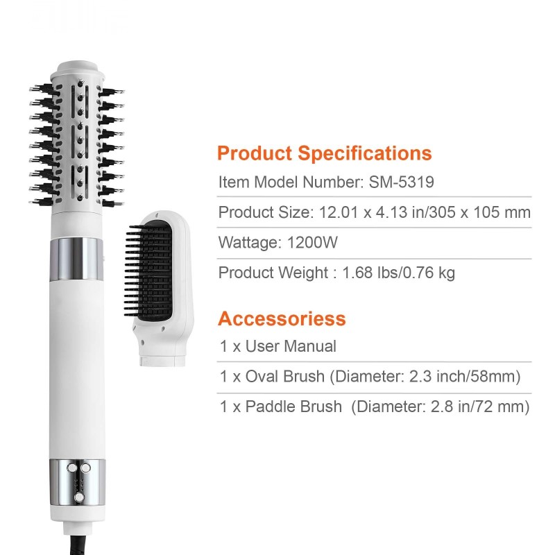 Hiustenkuivausharja 1200W 110000RPM 2 harjapäätä ionitekniikka keraamisella pinnoitteella