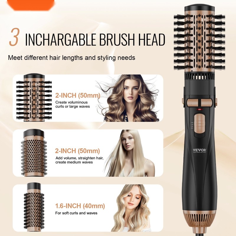 Kuuma-ilmaharja keraamisella pinnoitteella 3 harjapäätä 40 50 mm pyörivä harjapää 3 lämpöasetusta