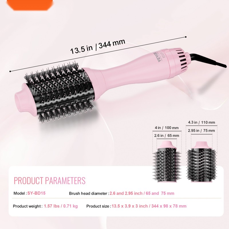 Kuumailmahiusharja nelitoimintoinen elektrolyyttipinnoitetulla titaanilla ja keraamisella pinnoitteella kahdella 2,6 ja 2,95