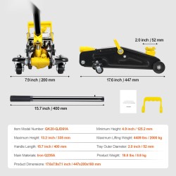 Matalaprofiilinen hydraulinen hallitunkki 2 tonnia rautainen runko 125–335 mm