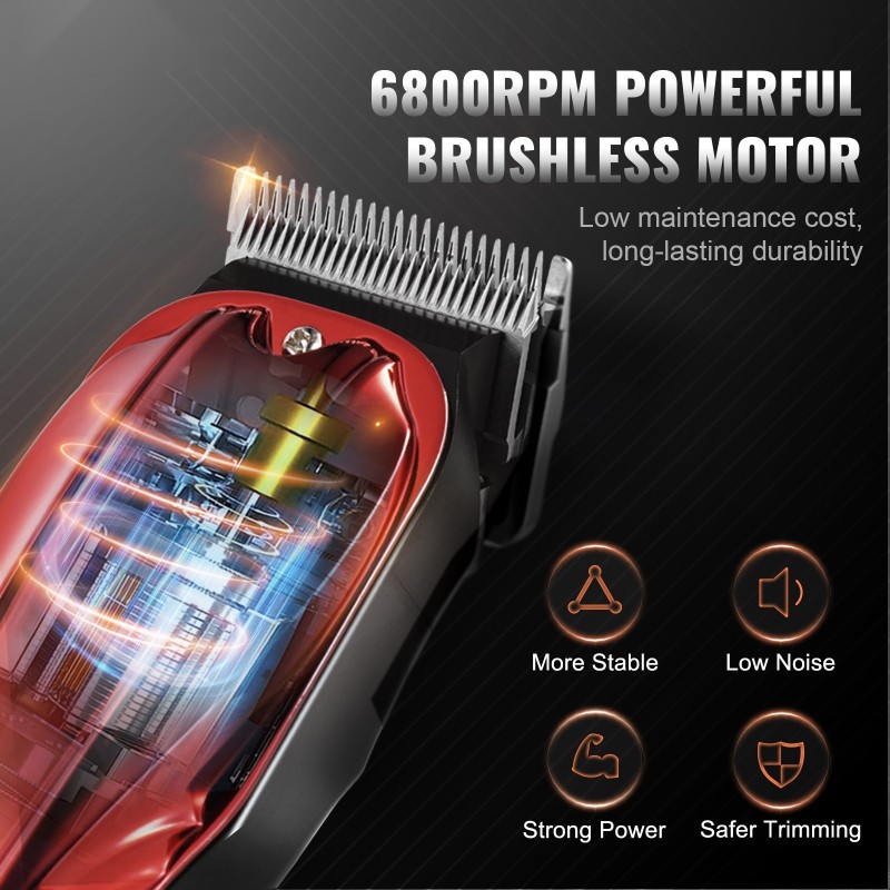 Akkukäyttöinen hiustenleikkuri miehille harjaton 6800 kierrosta minuutissa 8 ohjauskampaa
