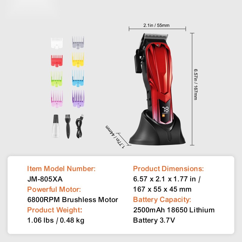 Akkukäyttöinen hiustenleikkuri miehille harjaton 6800 kierrosta minuutissa 8 ohjauskampaa