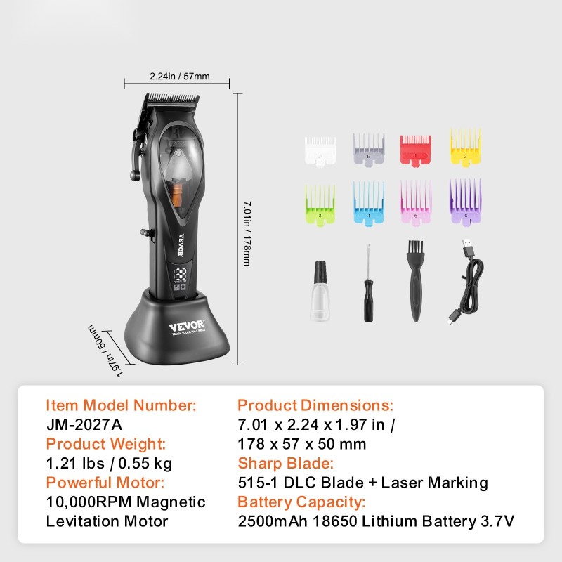 Langaton ammattihiustenleikkuri magneettinen leijutusmoottori 10000 kierrosta DLC-terä 8 kampaa