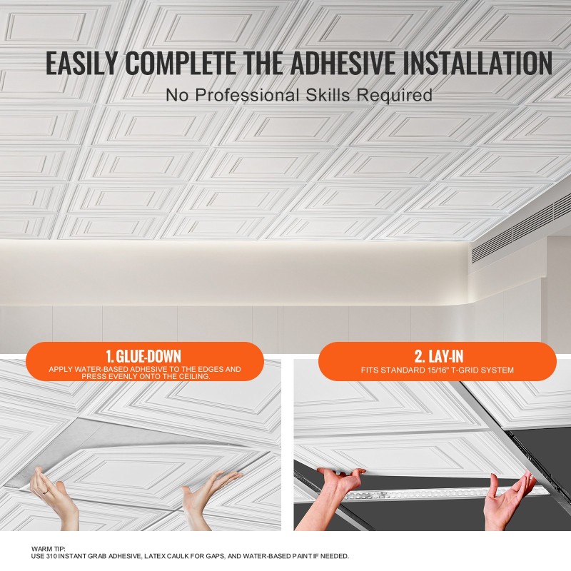 Kattopaneelit PVC 12 kpl 605 x 605 mm valkoinen seinään ja kattoon