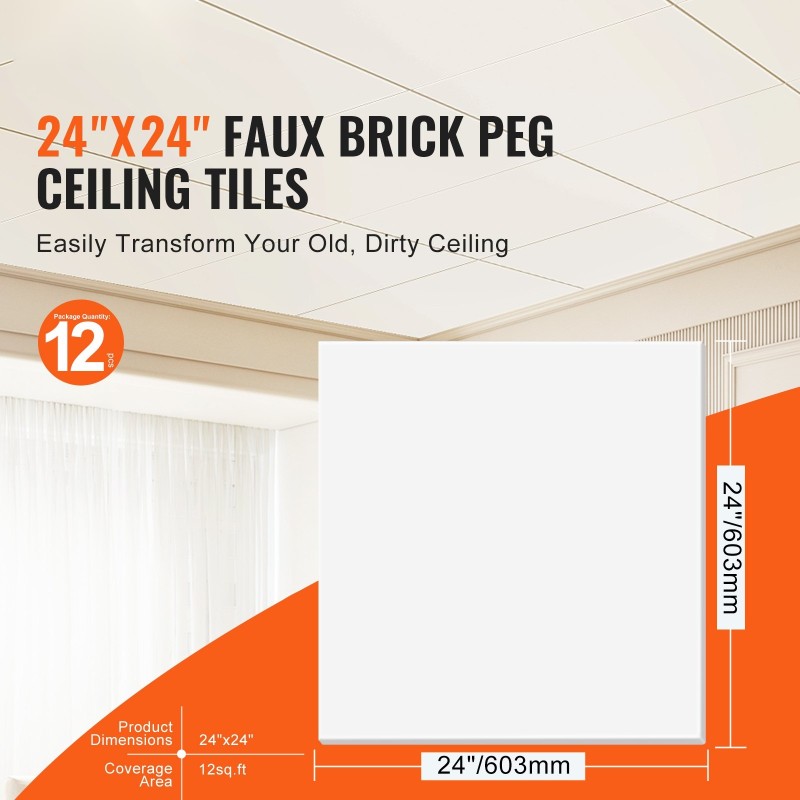 Kattopaneelit PVC-vaahtomuovista 12 kpl 603 mm x 603 mm valkoinen paloluokka A