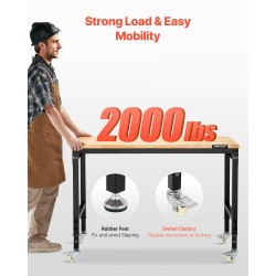 Työpöytä säädettävä 48-tuumainen tammityötaso 907 kg kantavuus pyörillä