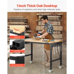 Työpöytä säädettävä 48-tuumainen tammityötaso 907 kg kantavuus pyörillä