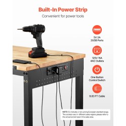 Työpöytä säädettävä 48-tuumainen tammityötaso 907 kg kantavuus pyörillä