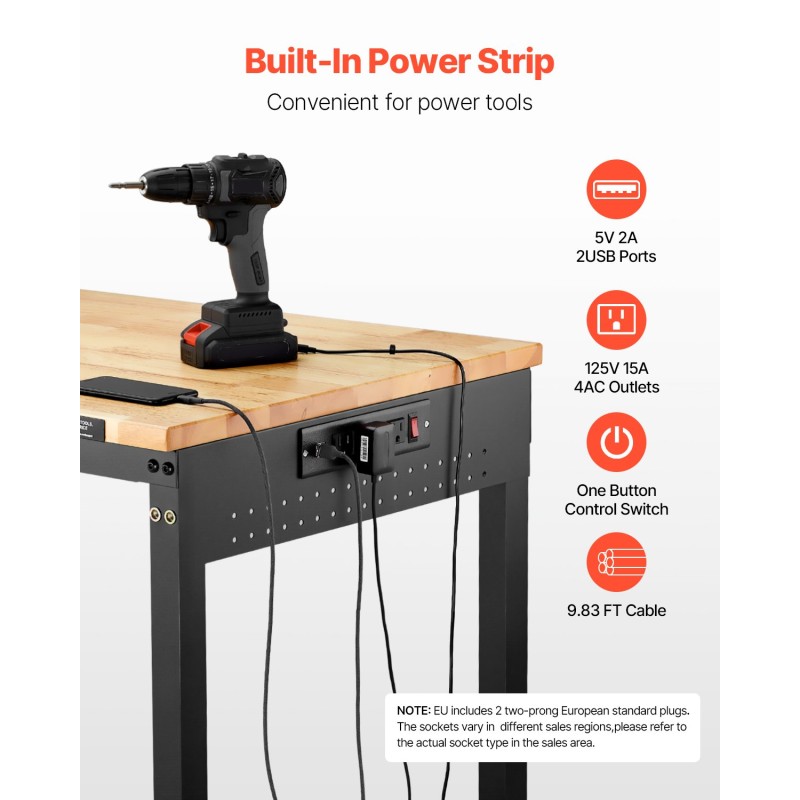 Työpöytä säädettävä 48-tuumainen tammityötaso 907 kg kantavuus pyörillä