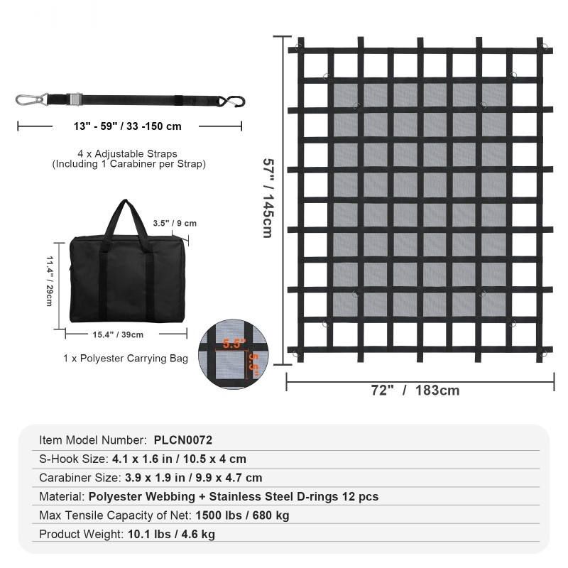 Kuormaverkko polyesteri 1830 x 1450 mm 680 kg avolavoille ja perävaunuihin