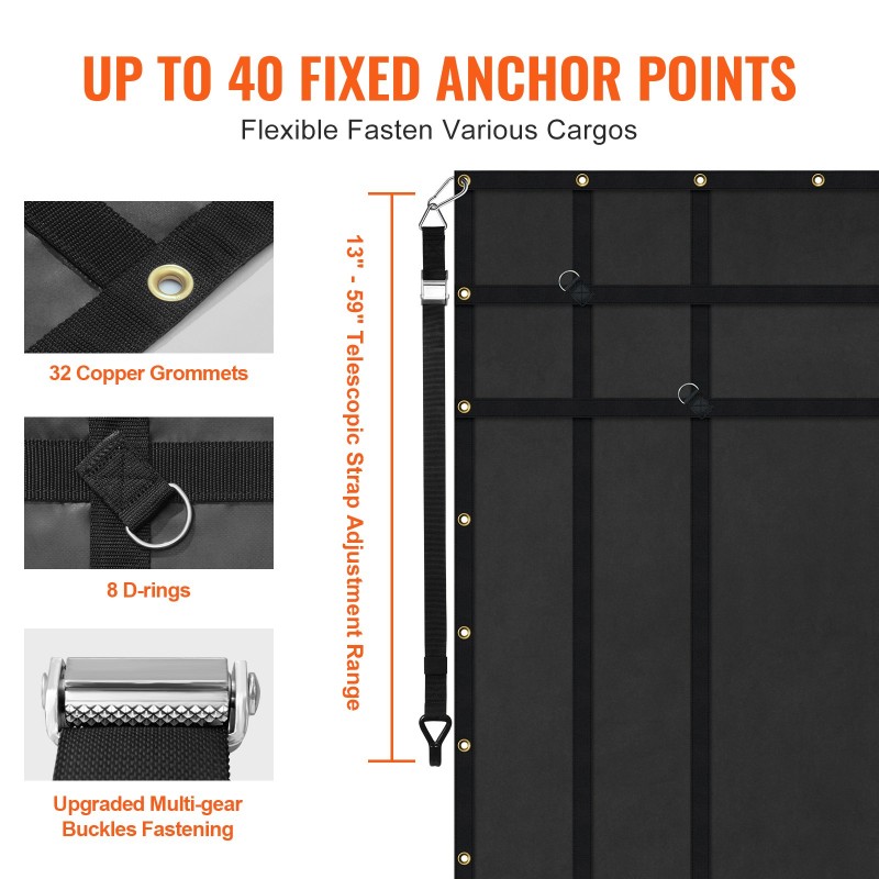 Kuormaverkko PVC-päällysteistä kangasta 1830×1450 mm 318 kg kantavuus säädettävillä hihnoilla