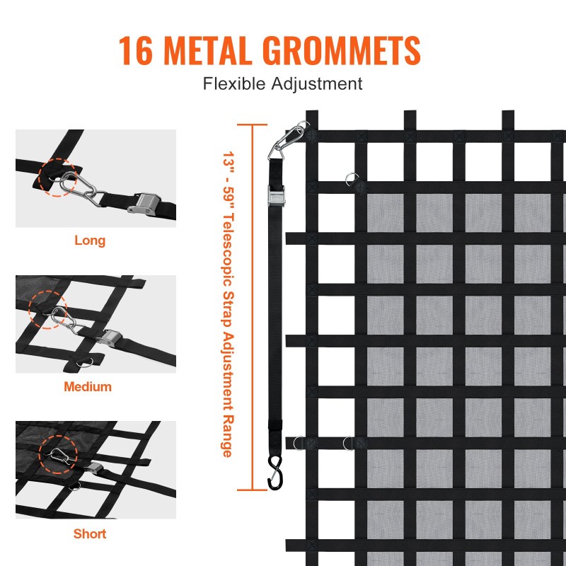 Kuormaverkko polyesterinauha 2440×2060 mm raskaaseen käyttöön ruostumattomilla D-renkailla