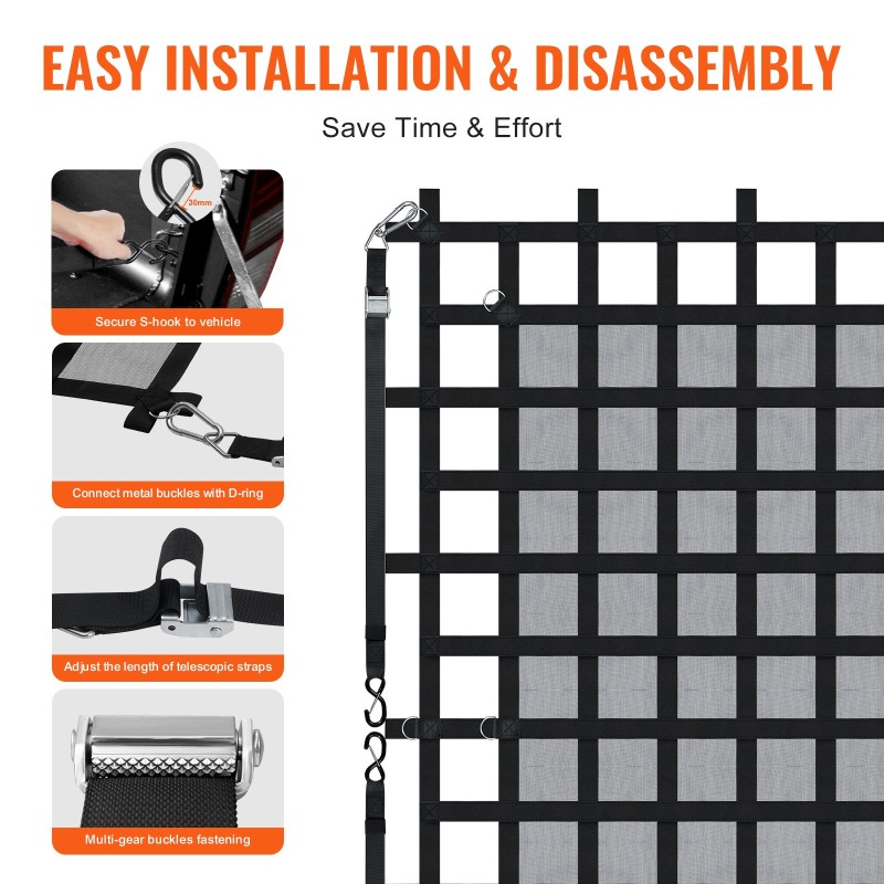 Kuormaverkko polyesterinauha 2440×2060 mm raskaaseen käyttöön ruostumattomilla D-renkailla