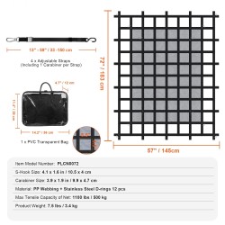 Kuormaverkko vahvaa PP-nauhaa 1830x1450mm 500kg kantavuus säädettävillä hihnoilla