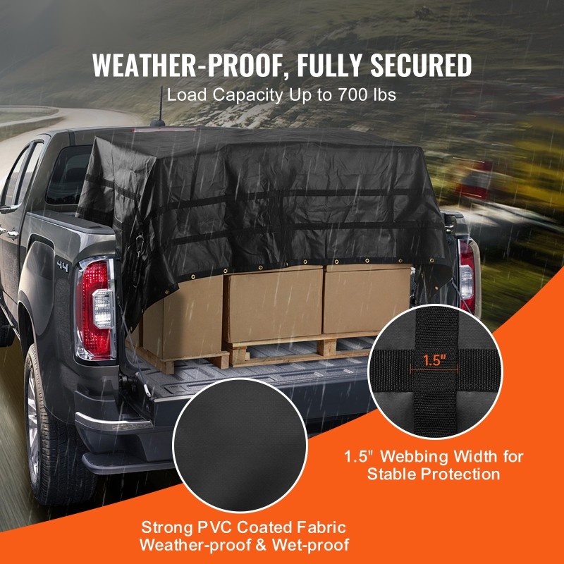 Kuormaverkko PVC-pinnoitettua kangasta 3050 x 2670 mm säädettävillä hihnoilla kumipäällysteisillä koukuilla