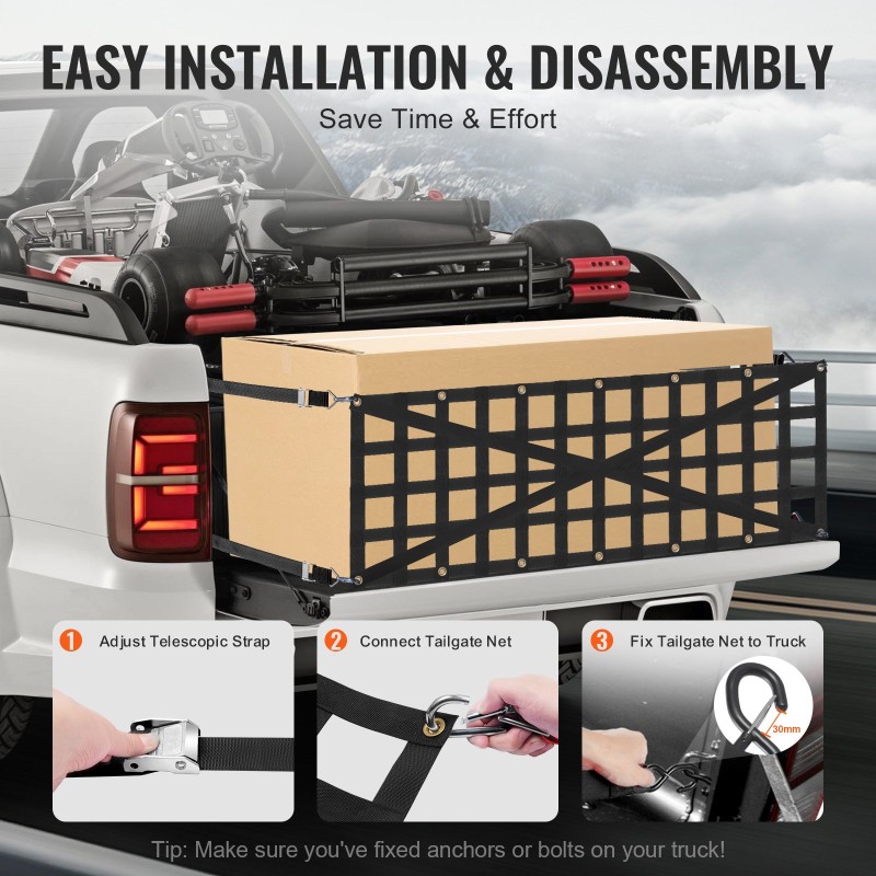 Takaluukun kuormaverkko polypropeeni 1370 x 460 mm 4 säädettävää teleskooppihihnaa ristiin vahvistettu