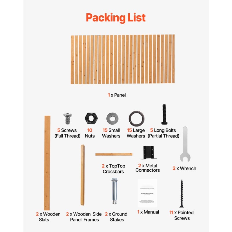 Puinen vapaasti seisova näkösuojapaneeli 91 x 187 cm ulkokäyttöön