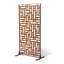 Metallinen 3 paneelinen näkösuoja jalustalla 120 x 50 8 x 193 cm ruskea parvekkeelle