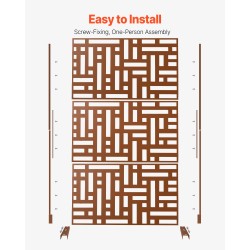 Metallinen 3-paneelinen näkösuoja jalustalla 120 x 50,8 x 193 cm ruskea parvekkeelle