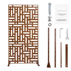 Metallinen 3-paneelinen näkösuoja jalustalla 120 x 50,8 x 193 cm ruskea parvekkeelle