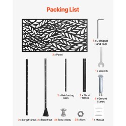 Metallinen kolmipaneelinen näkösuoja 120 x 50,8 x 183 cm musta