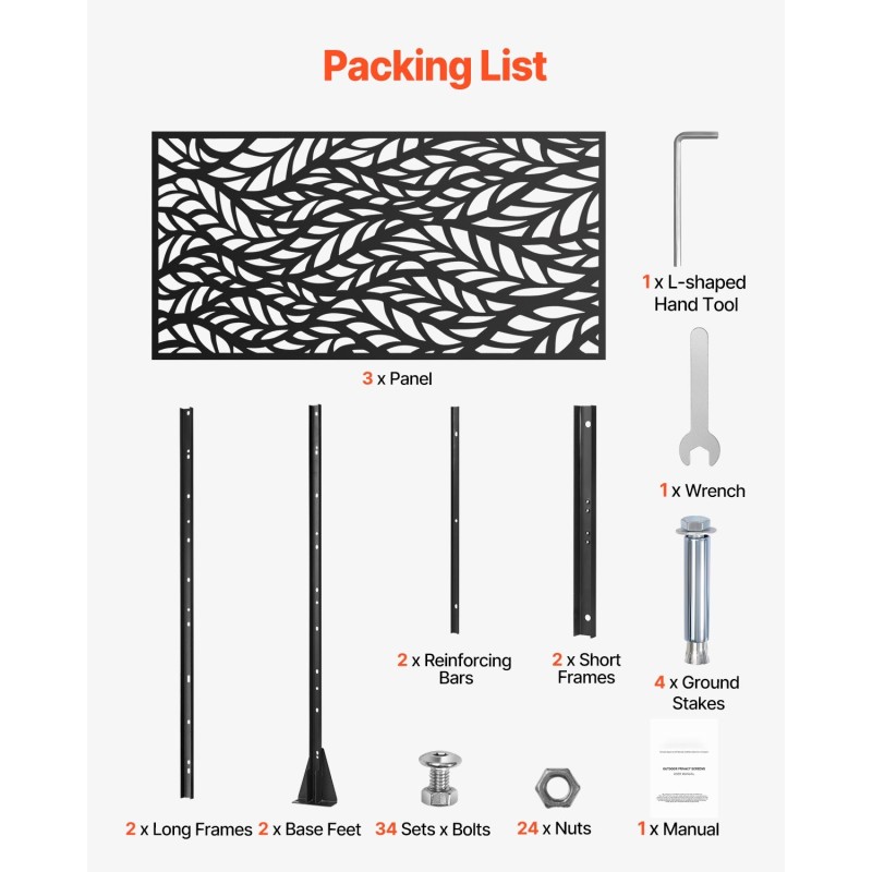 Metallinen kolmipaneelinen näkösuoja 120 x 50,8 x 183 cm musta