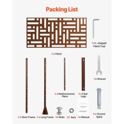 Metallinen 3-paneelinen yksityisyysseinä 91 x 191 cm ruskea vapaasti seisova jalustalla parvekkeelle