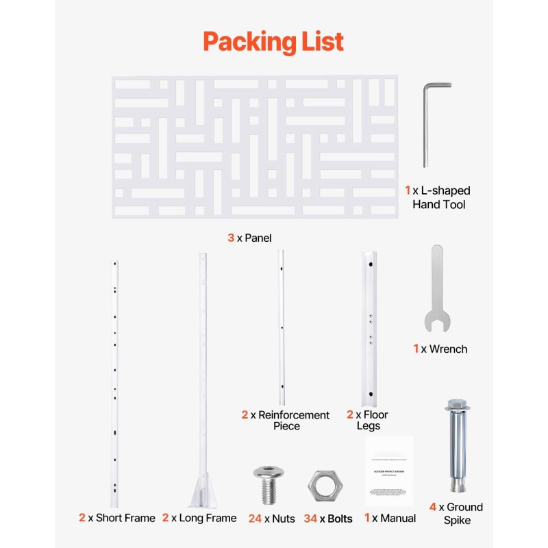 Metallinen näkösuoja kolme paneelia 120 senttimetriä leveä 193 senttimetriä korkea valkoinen jalustalla