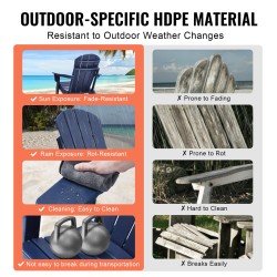 Taitettava Adirondack-tuoli HDPE-muovinen 2 kpl ulkokäyttöön käsinojat mukiteline tummansininen