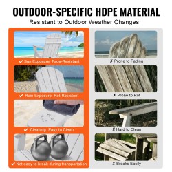 Ulkotuoli Adirondack HDPE-muovi kokoontaitettava 2 kpl valkoinen säänkestävä kuppiteline