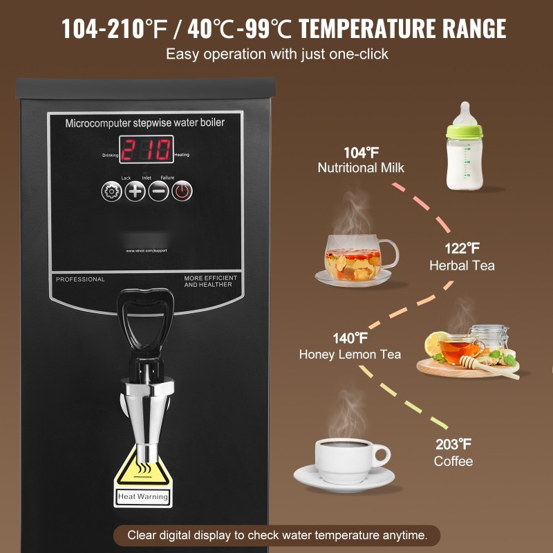 Kuumavesiautomaatti 10 litraa ammattikäyttöön 2500 wattia 50 litraa tunnissa 316 ruostumatonta terästä