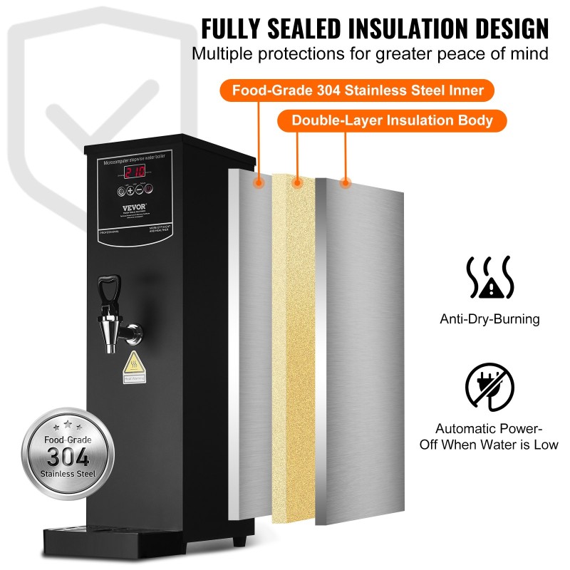 Kaupallinen kuumavesilaite 15 l 2500 W 50 l tunnissa 316 ruostumaton lämmitysputki