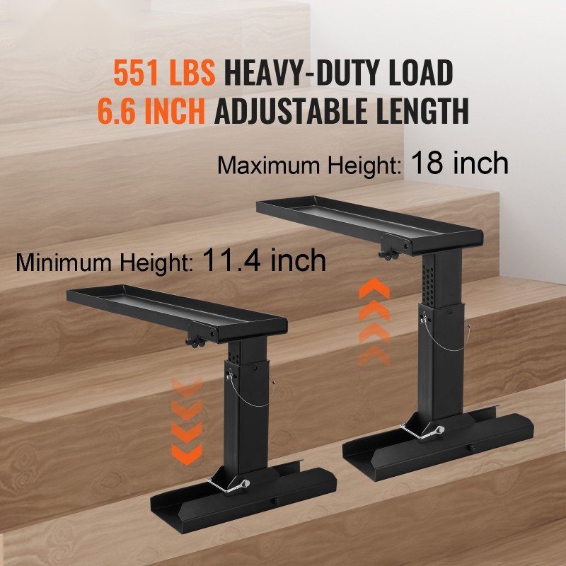 Tikkaiden tasonkorotin hiiliteräs 757 mm tukipinta säädettävä 289–457 mm portaiden käyttöön