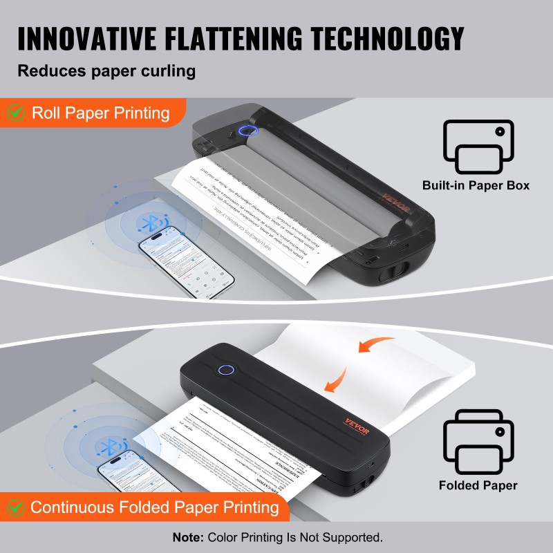 Kannettava musteeton lämpötulostin 2600 mAh 300 DPI A4 ja A5 Bluetooth USB