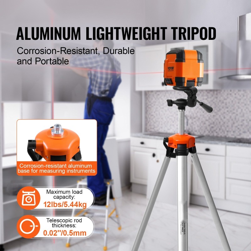 Alumiininen säädettävä kolmijalka 695–1750 mm 1/4x20-kierre integroidulla kuplatasolla